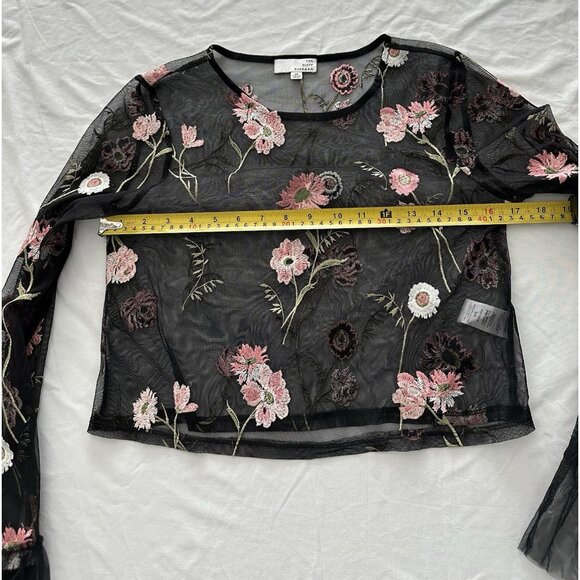Ten Sixty Black Floral Mesh Top Sheer Blouse XS - Picture 8 of 10